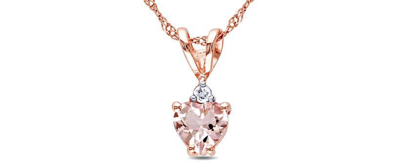 Morganite and 1/10 ct. t.w. Diamond Heart Pendant with Chain in 10K Rose Gold