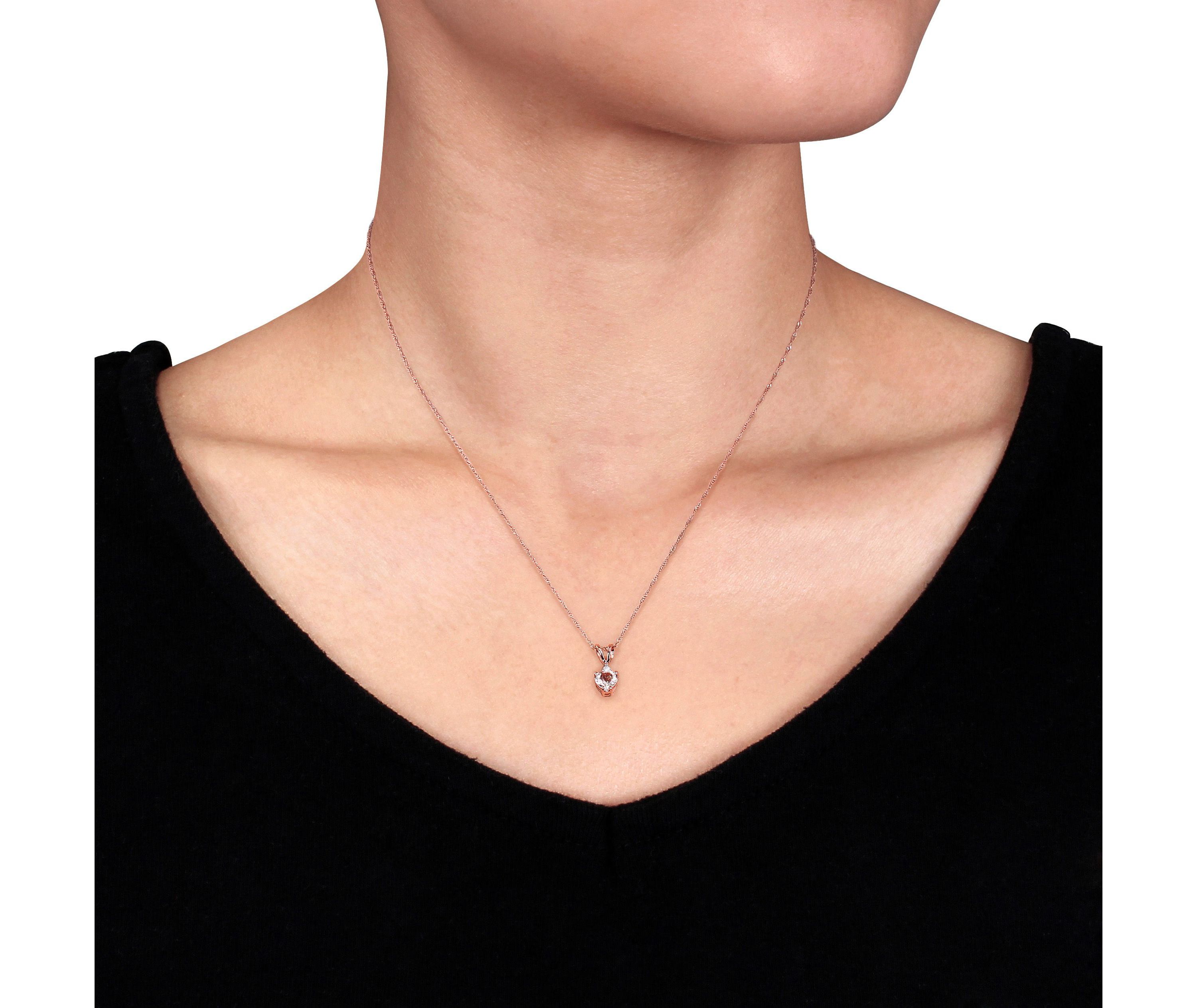 Morganite and 1/10 ct. t.w. Diamond Heart Pendant with Chain in 10K Rose Gold
