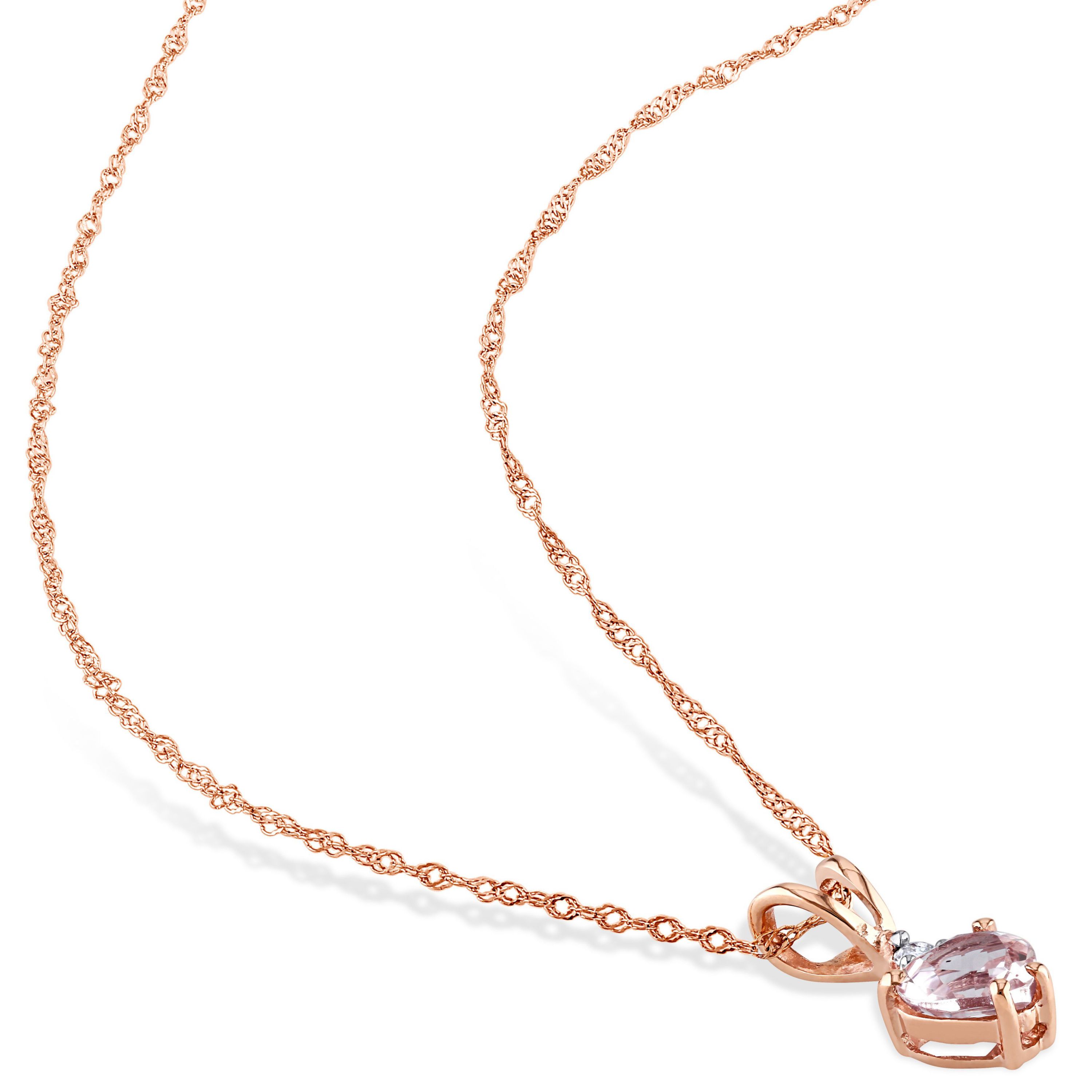 Morganite and 1/10 ct. t.w. Diamond Heart Pendant with Chain in 10K Rose Gold