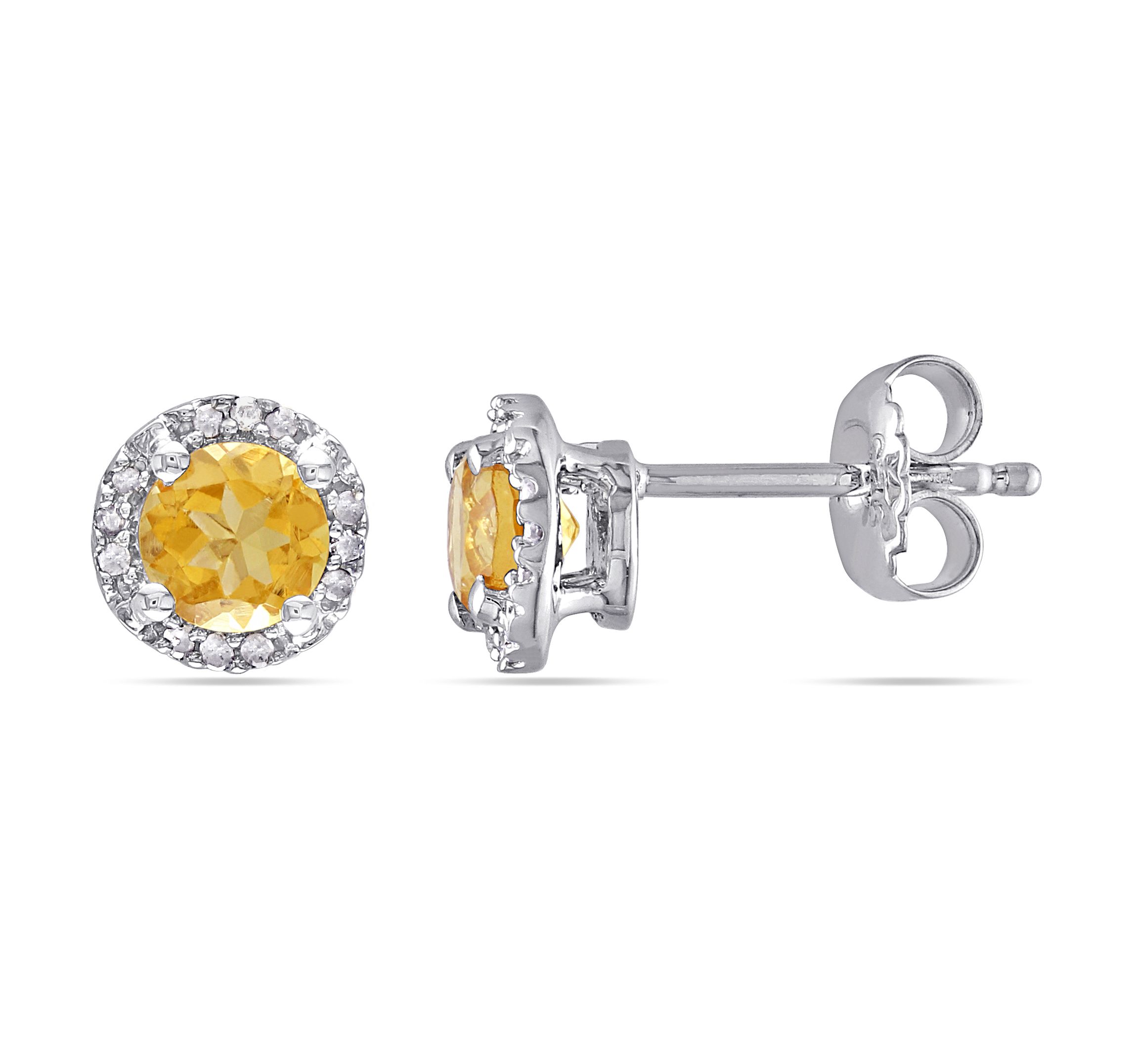 Citrine and 1/10 ct. t.w. Diamond Halo Stud Earrings in Sterling Silver