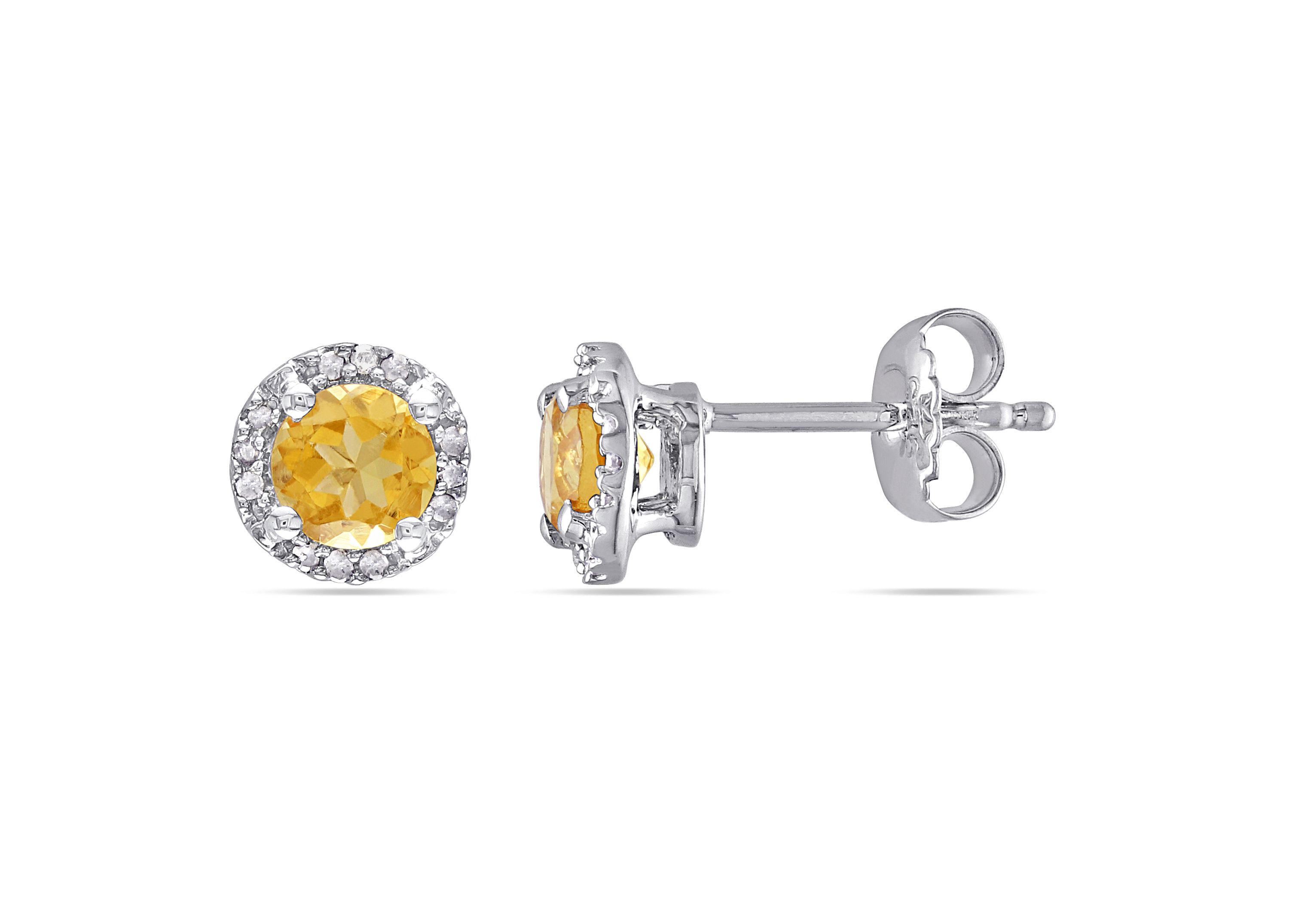 Citrine and 1/10 ct. t.w. Diamond Halo Stud Earrings in Sterling Silver