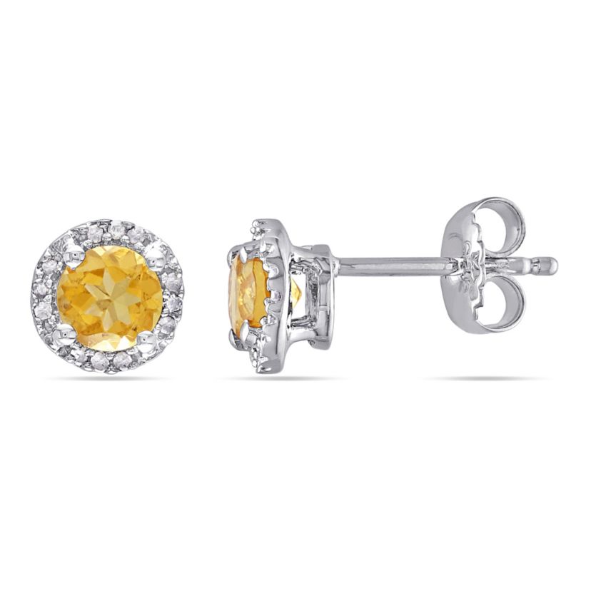 Citrine and 1/10 ct. t.w. Diamond Halo Stud Earrings in Sterling Silver