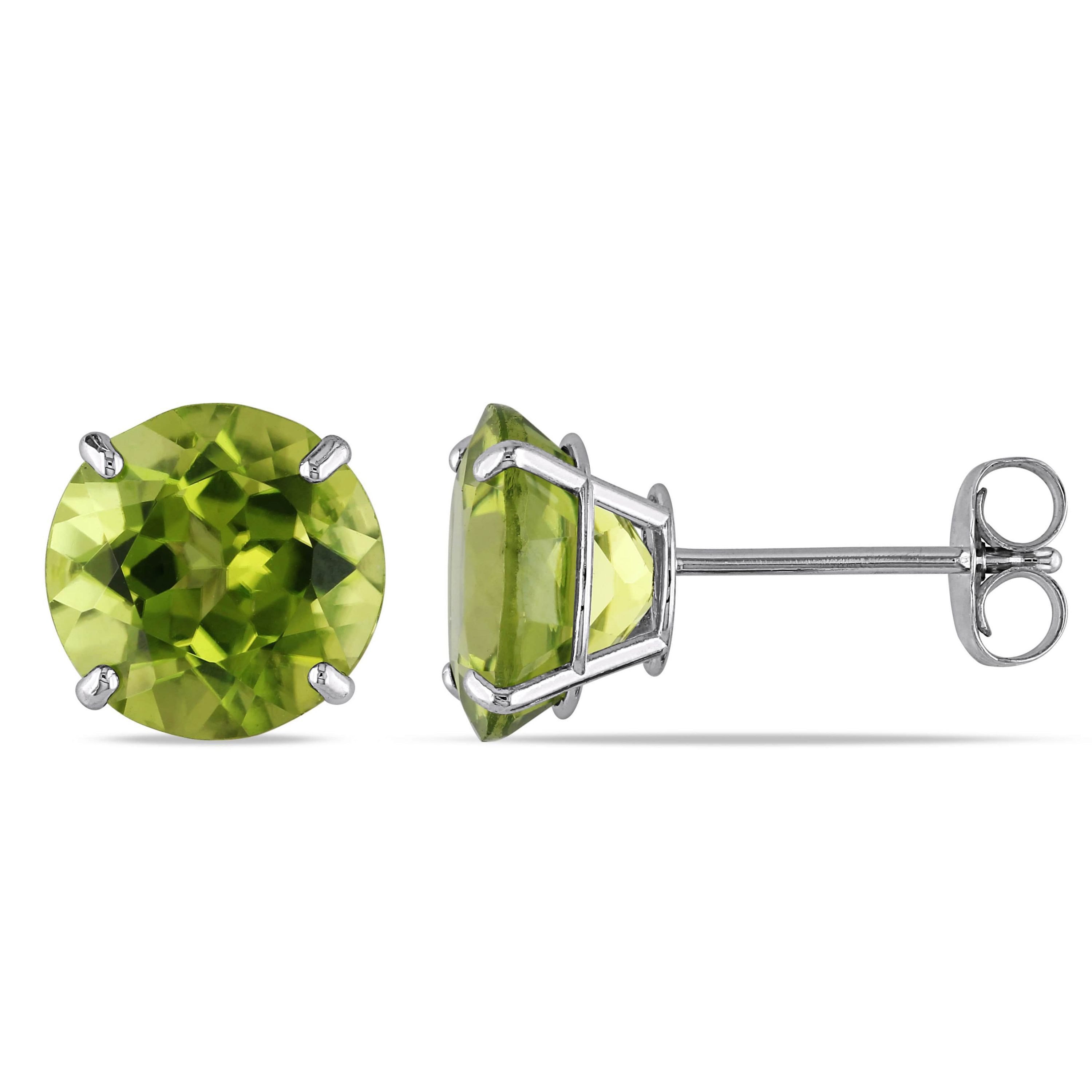 Peridot Post Earrings in 14K White Gold