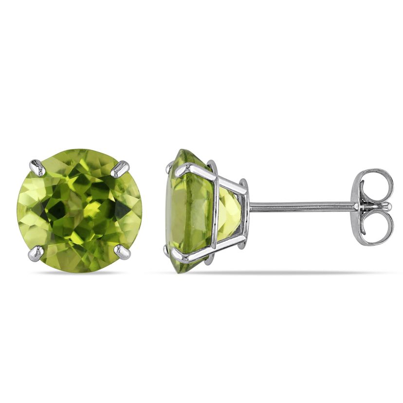 Peridot Post Earrings in 14K White Gold