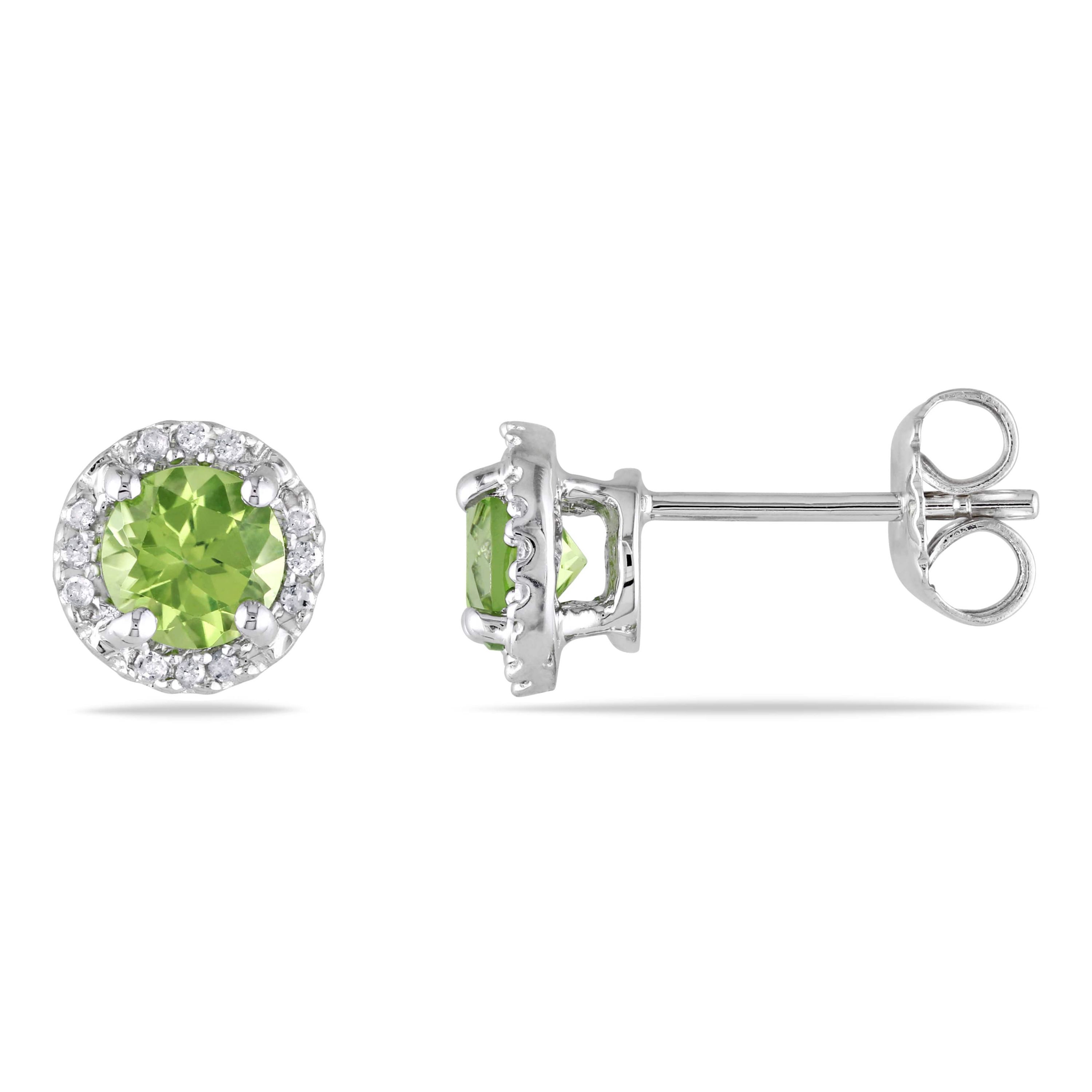 Diamod & Peridot Post Earrings in Sterling Silver