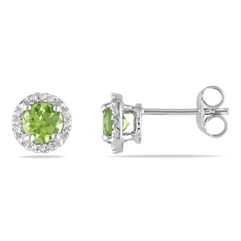 Diamod & Peridot Post Earrings in Sterling Silver