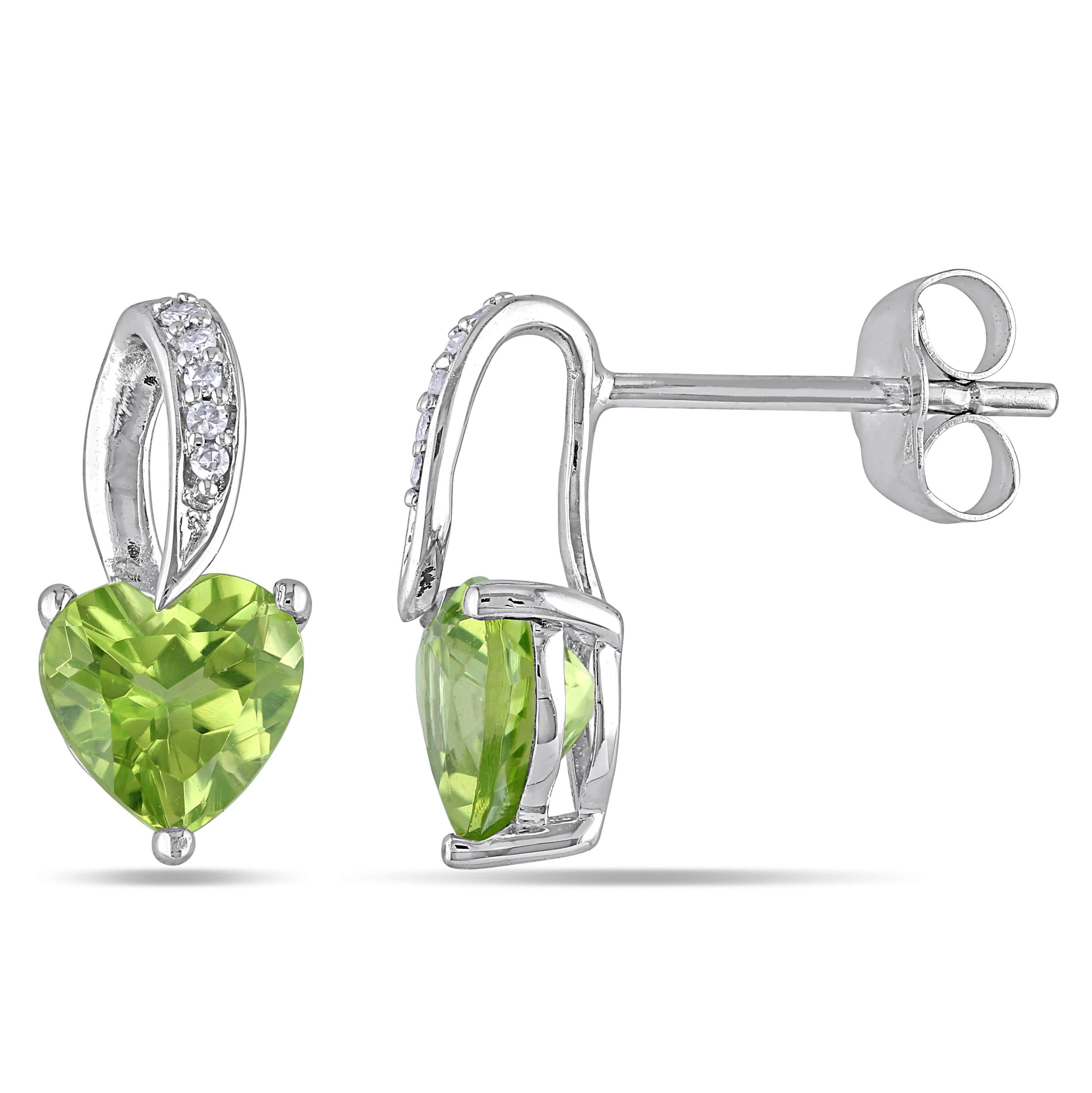 Peridot & Diamond Post Earrings in 10K White Gold