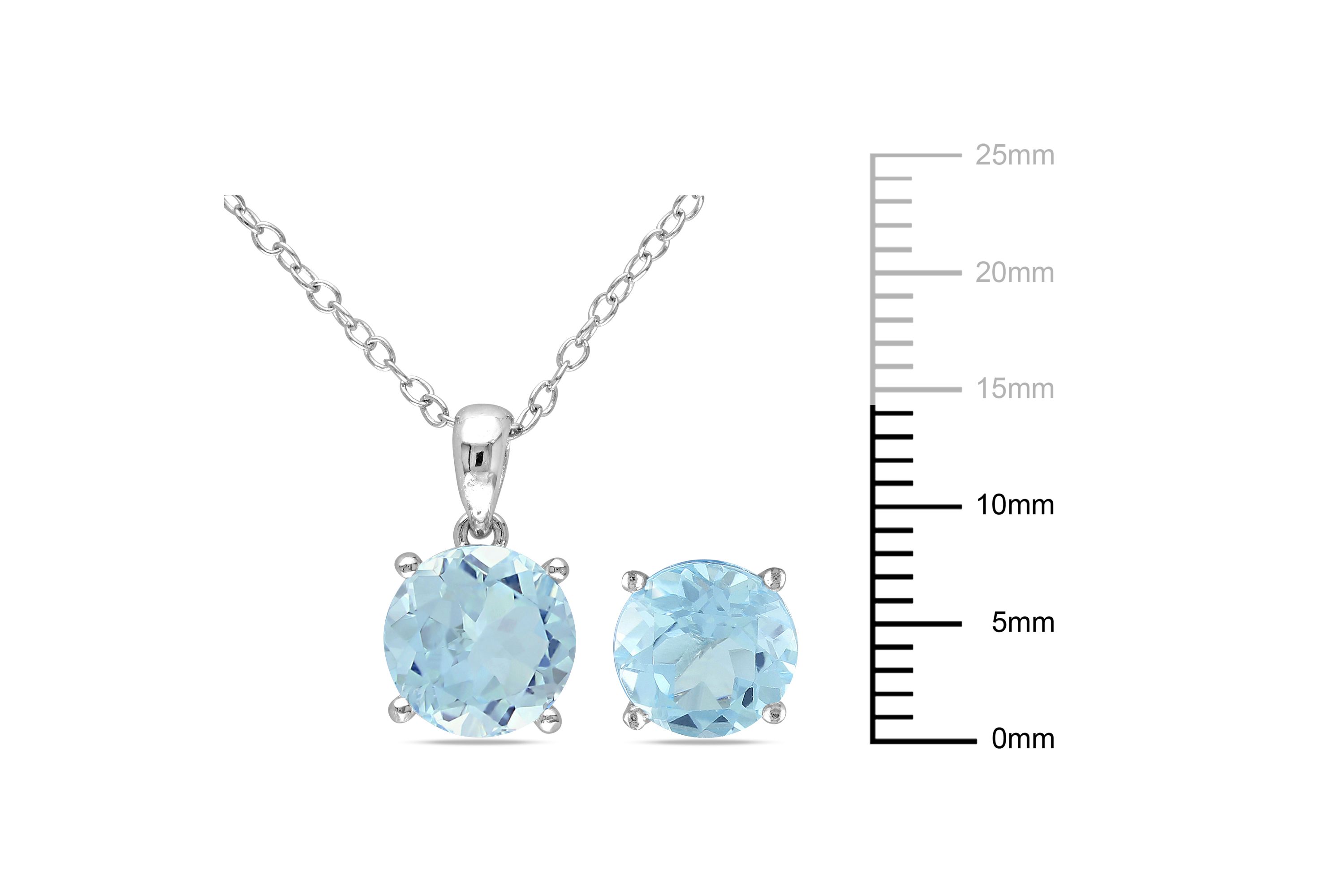 2-Pc Set of Sky Blue Topaz Stud Earring and Pendant with Chain in Sterling Silver