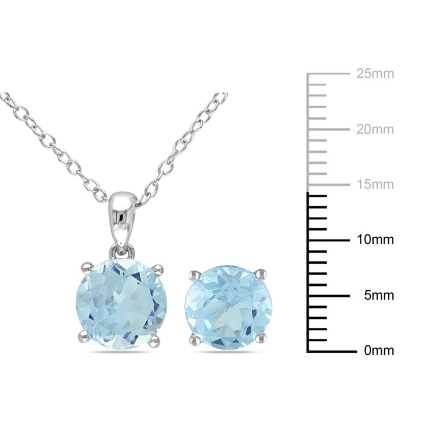 2-Pc Set of Sky Blue Topaz Stud Earring and Pendant with Chain in Sterling Silver