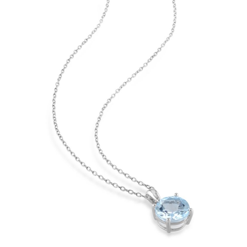 2-Pc Set of Sky Blue Topaz Stud Earring and Pendant with Chain in Sterling Silver