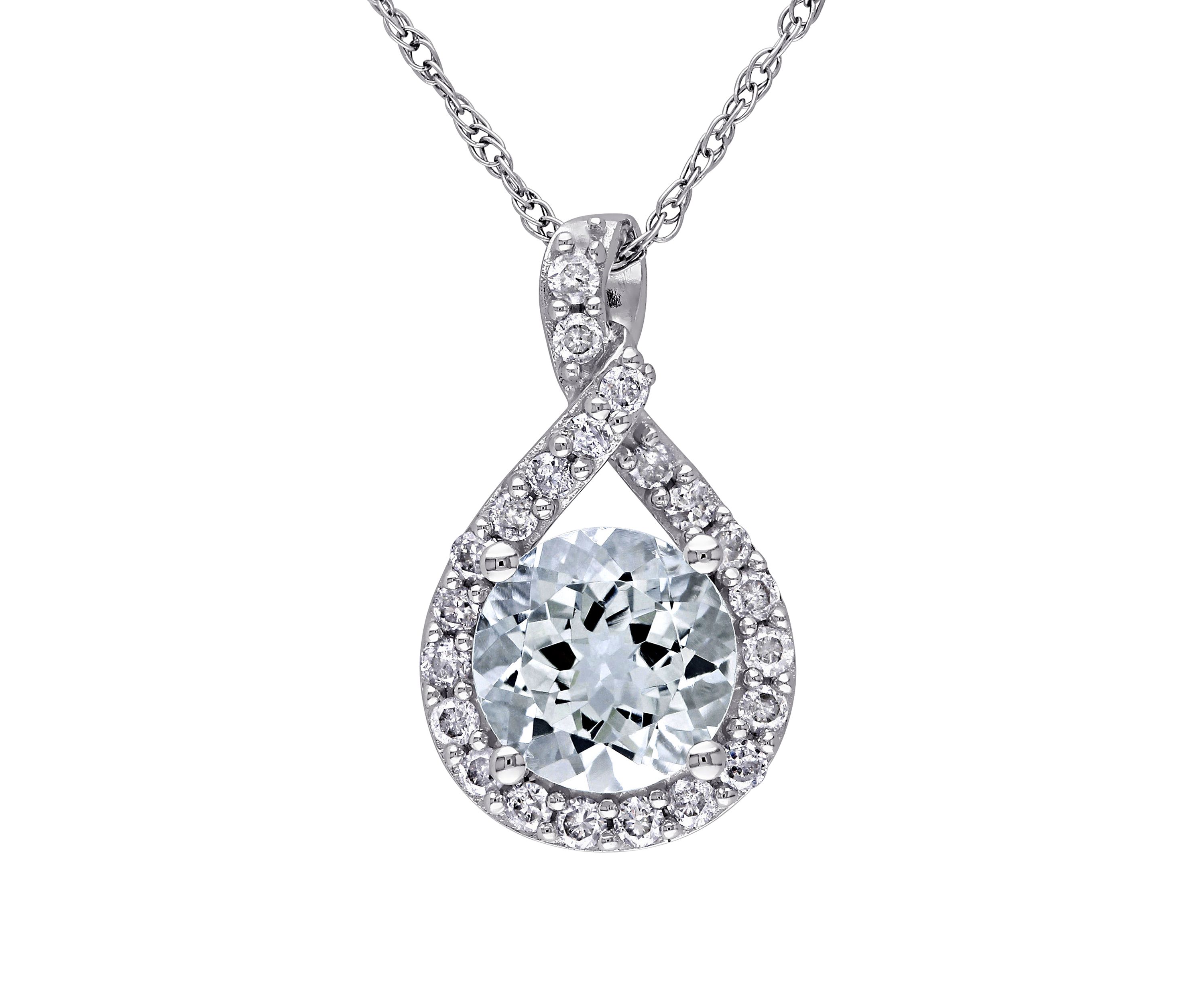 1 1/7 ct. t.w. Aquamarine and 1/5 ct. t.w. Diamond Teardrop Pendant with Chain