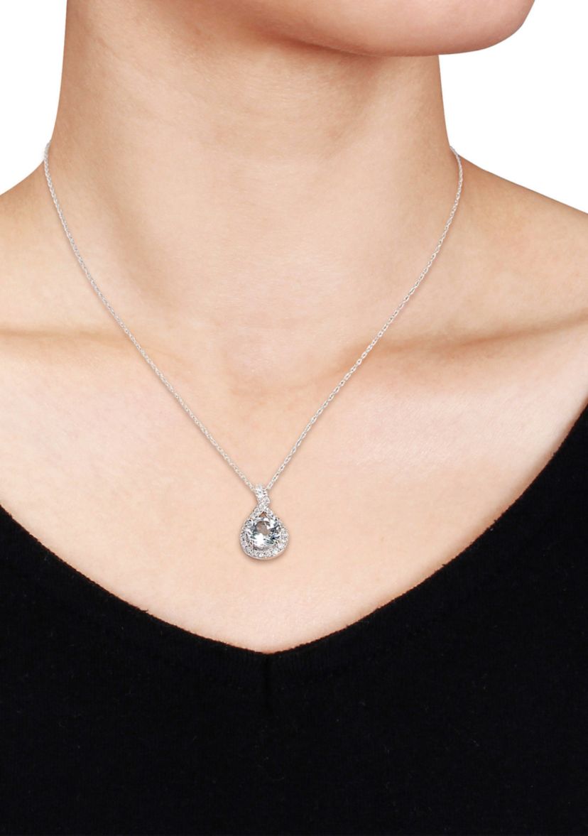 1 1/7 ct. t.w. Aquamarine and 1/5 ct. t.w. Diamond Teardrop Pendant with Chain