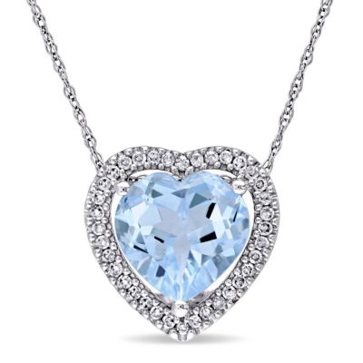 Belk & Co 4.3 ct. t.g.w. Sky Blue Topaz and 1/5 ct. t.w. Diamond Heart Halo Pendant with Chain in 10K White Gold -  5400426BLK001001