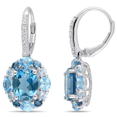 Belk & Co London, Swiss, Sky Blue & White Topaz LeverBack Earrings in Sterling Silver
