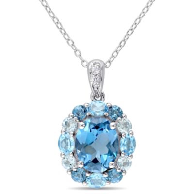 Belk & Co London, Swiss, Sky Blue & White Topaz Pendant with Chain in Sterling Silver
