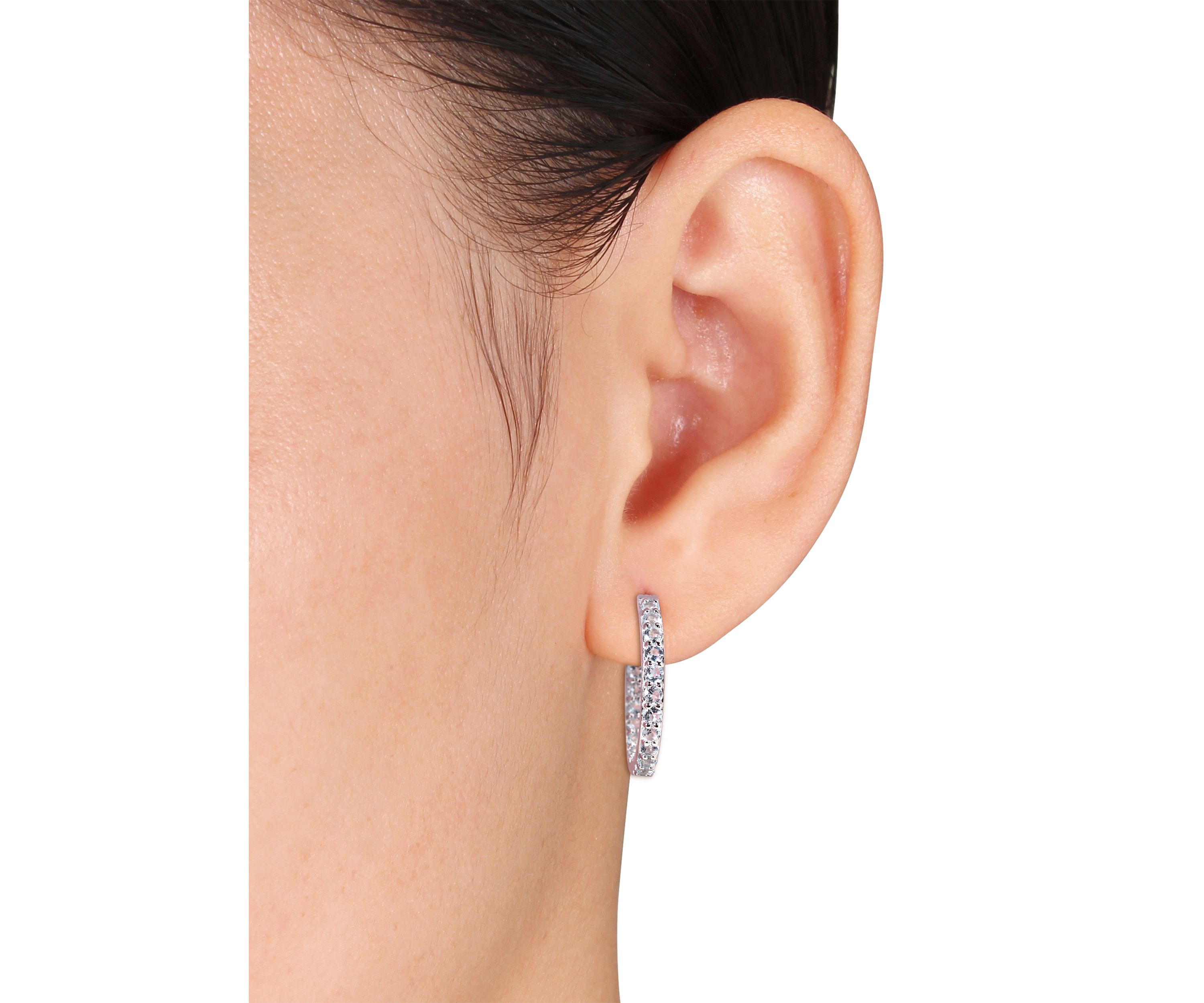 2.4 ct. t.w Aquamarine Inside Outside Hoop Earrings in Sterling Silver