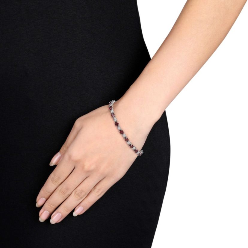 Garnet & Diamond Bracelet in Sterling Silver