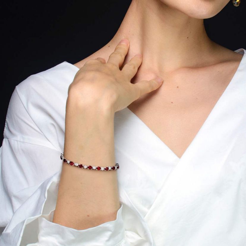 Garnet & Diamond Bracelet in Sterling Silver