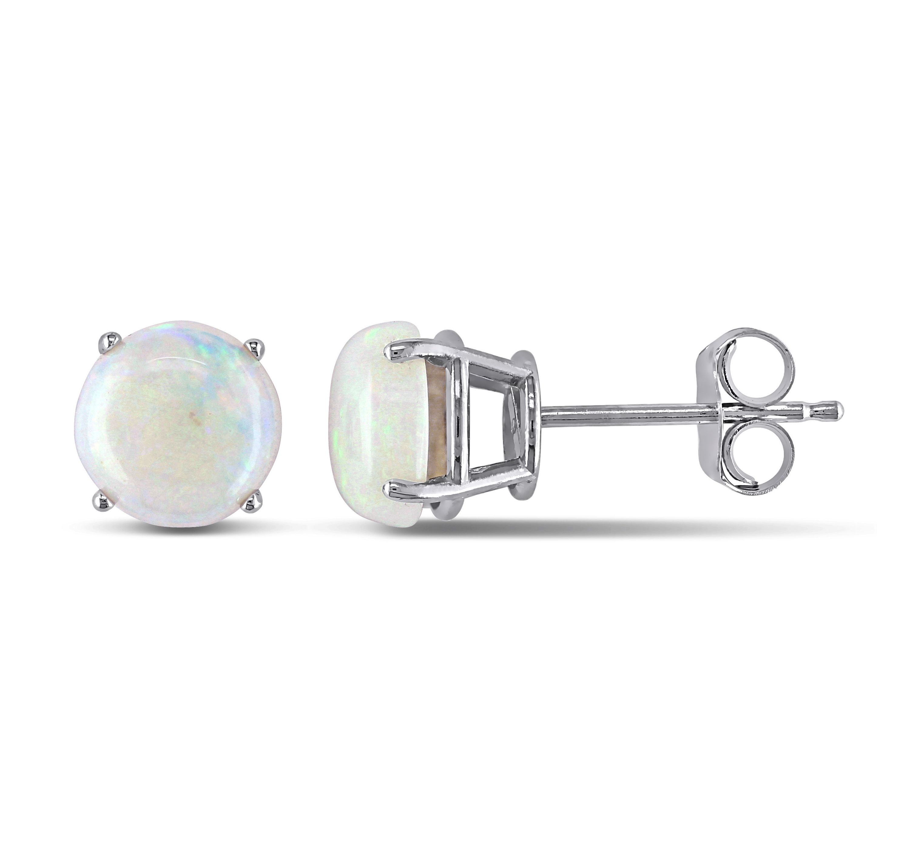Opal Stud Earrings in 10K White Gold