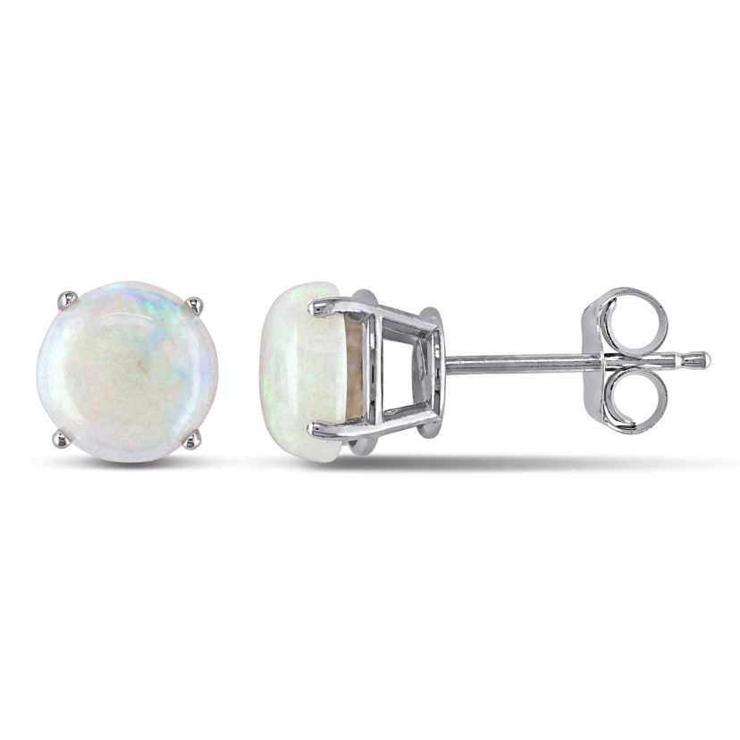 Opal Stud Earrings in 10K White Gold