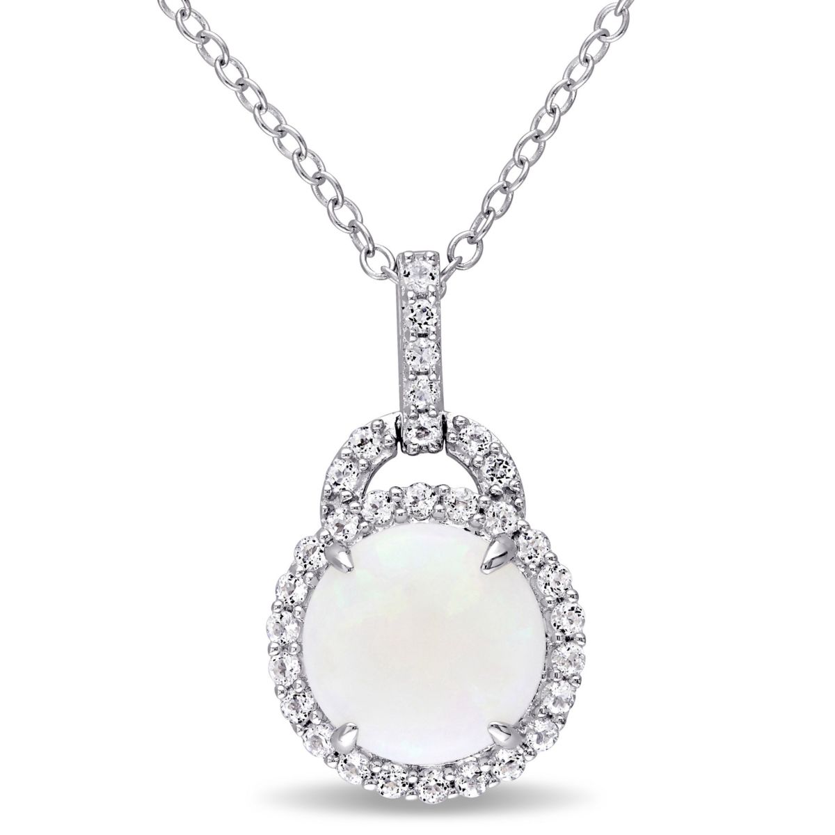 2.16 ct. t.g.w. Opal and White Topaz Halo Charm Pendant with Chain in Sterling Silver