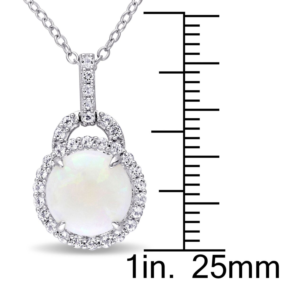 2.16 ct. t.g.w. Opal and White Topaz Halo Charm Pendant with Chain in Sterling Silver