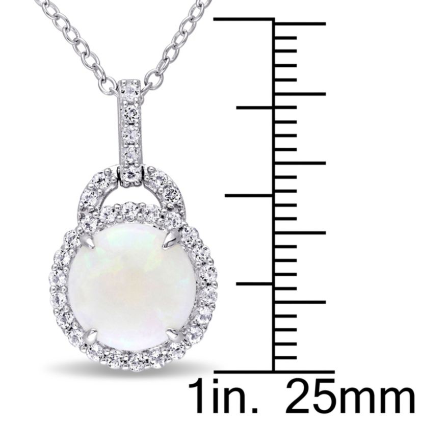 2.16 ct. t.g.w. Opal and White Topaz Halo Charm Pendant with Chain in Sterling Silver