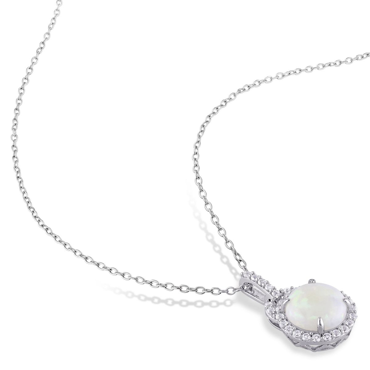 2.16 ct. t.g.w. Opal and White Topaz Halo Charm Pendant with Chain in Sterling Silver