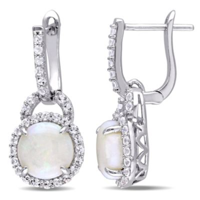 Belk & Co 3.1 CT TGW Opal and White Topaz Hinged Hoop Charm Earrings in Sterling Silver