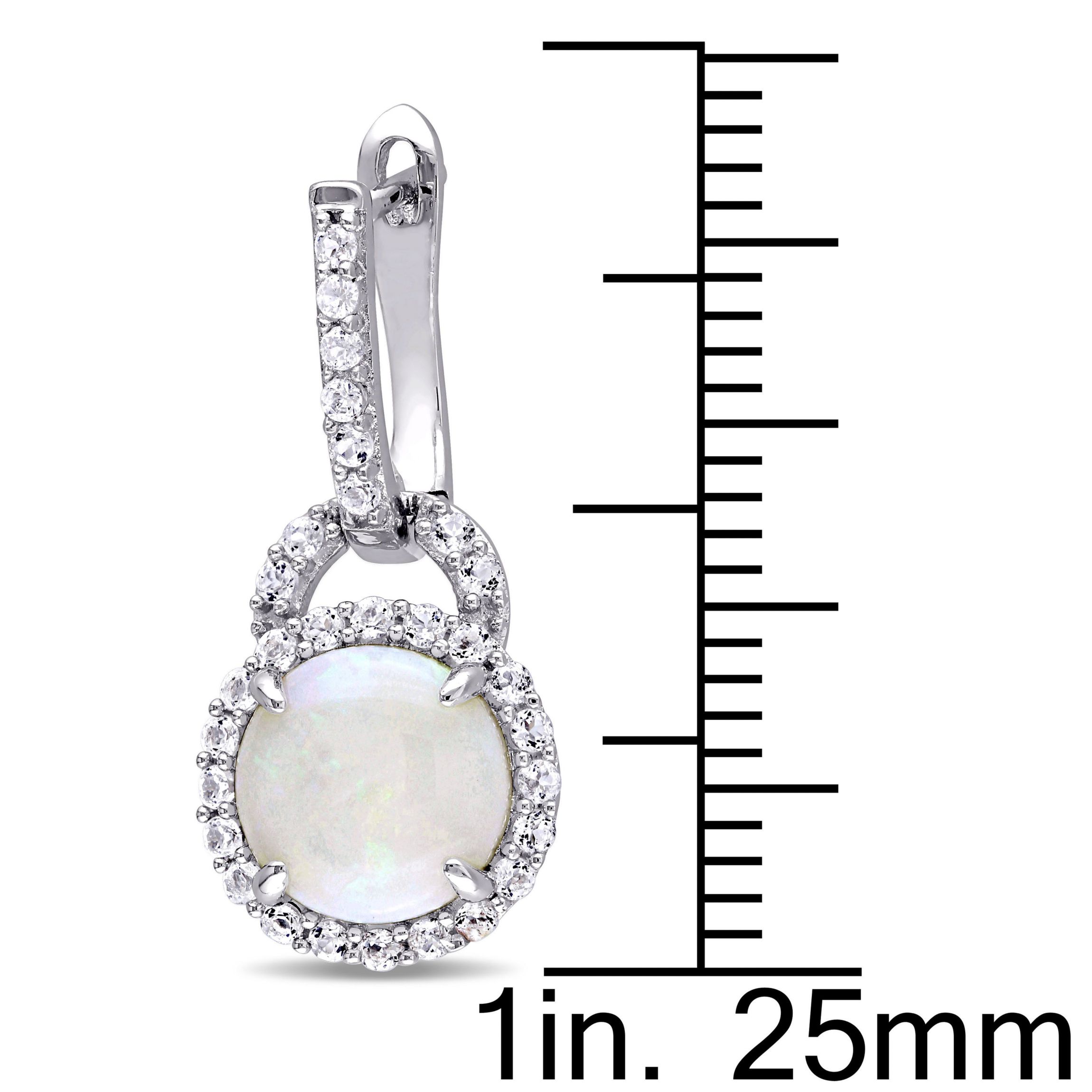 3.1 CT TGW Opal and White Topaz Hinged Hoop Charm Earrings in Sterling Silver