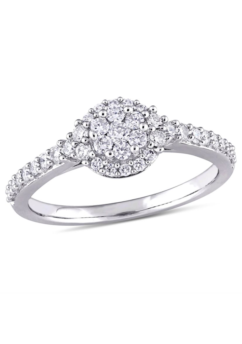 1/2 ct. t.w. Diamond Composite Halo Engagement Ring in 14k White Gold