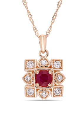 Belk & Co 1/3 Ct. T.w. Ruby And 1/5 Ct. T.w. Diamond Artisanal Pendant With Chain In 10K Rose Gold