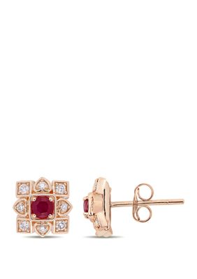 Belk & Co 1/3 Ct. T.w. Ruby And 1/5 Ct. T.w. Diamond Artisanal Stud Earrings In 10K Rose Gold -  0686692207806