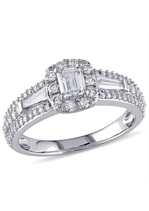 1 ct. t.w. Diamond Baguette Halo Engagement Ring in 14k White Gold