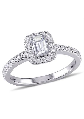 Belk & Co 7/8 Ct. T.w. Diamond Emerald-Cut Halo Engagement Ring In 14K White Gold