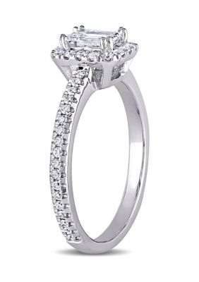 7/8 ct. t.w. Diamond Emerald-Cut Halo Engagement Ring 14k White Gold