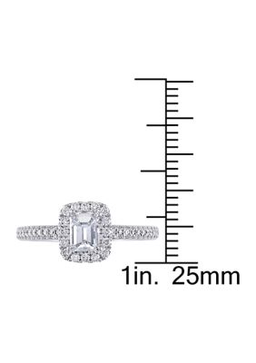7/8 ct. t.w. Diamond Emerald-Cut Halo Engagement Ring 14k White Gold