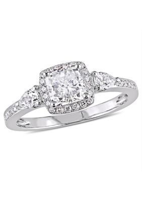 Belk & Co 1.37 Ct. T.w. Diamond 3 Stone Halo Engagement Ring In 14K White Gold