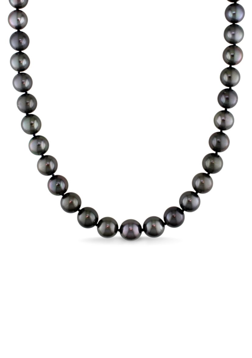 9-11 MM Tahitian Cultured Pearl Graduated Strand Necklace with 14K White Gold Ball Clasp