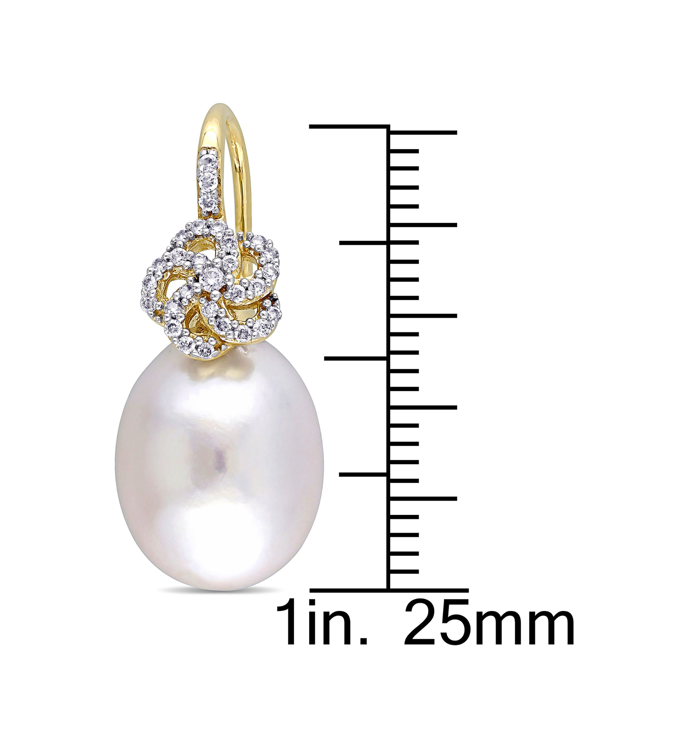 10-10.5 Millimeter South Sea Cultured Pearl and 1/4 ct. t.w. Diamond Floral Drop Earrings in 14k Yellow Gold