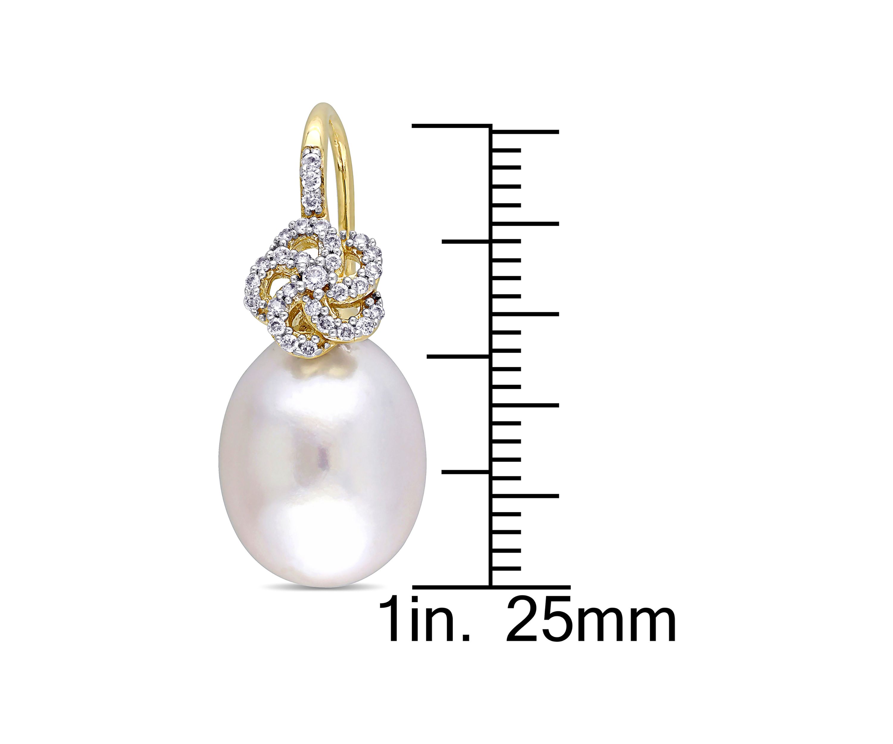 10-10.5 Millimeter South Sea Cultured Pearl and 1/4 ct. t.w. Diamond Floral Drop Earrings in 14k Yellow Gold
