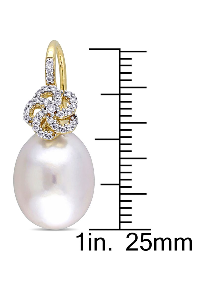 10-10.5 Millimeter South Sea Cultured Pearl and 1/4 ct. t.w. Diamond Floral Drop Earrings in 14k Yellow Gold