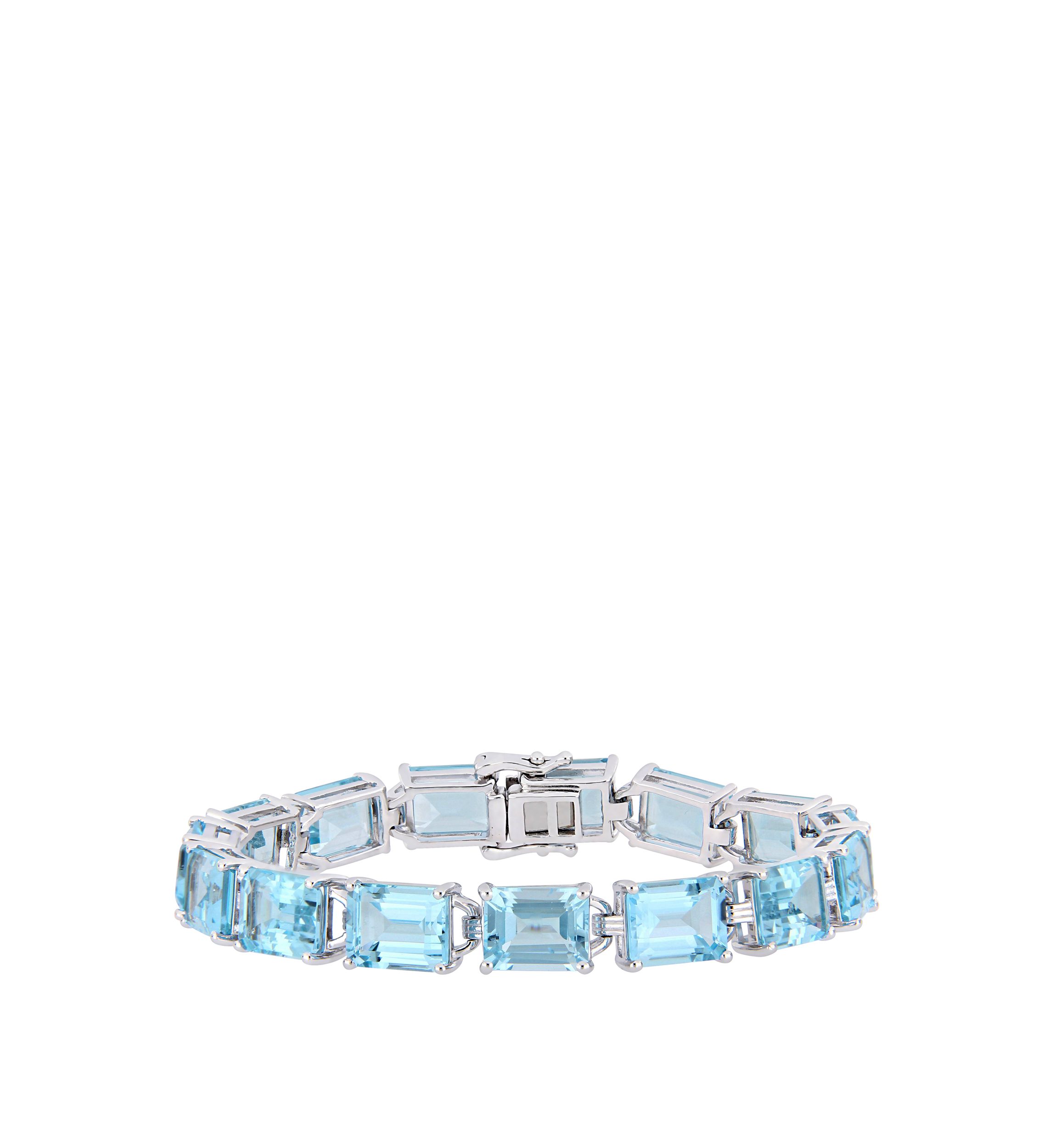 59.75 ct. t.w. Emerald-Cut Blue Topaz Tennis Bracelet in Sterling Silver