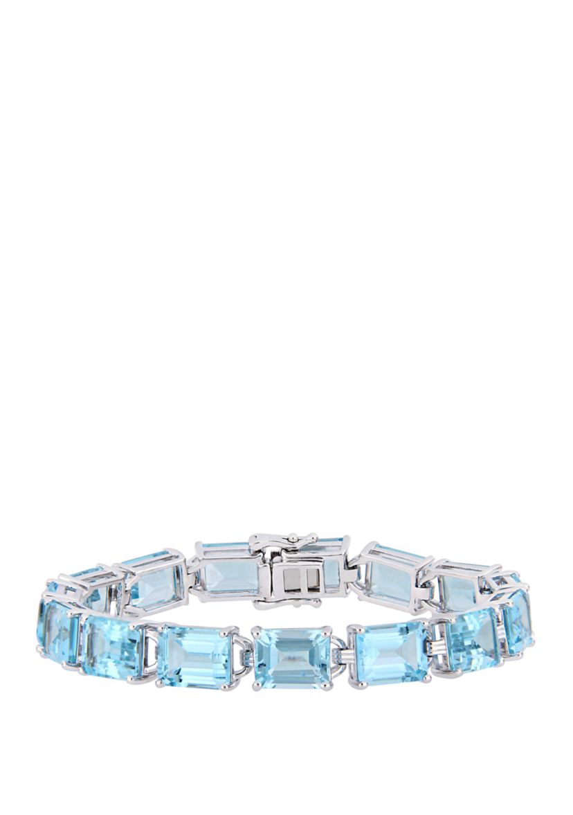 59.75 ct. t.w. Emerald-Cut Blue Topaz Tennis Bracelet in Sterling Silver