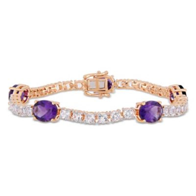 Belk & Co Amethyst-Africa & White Topaz Bracelet in Rose Plated Sterling Silver, Pink