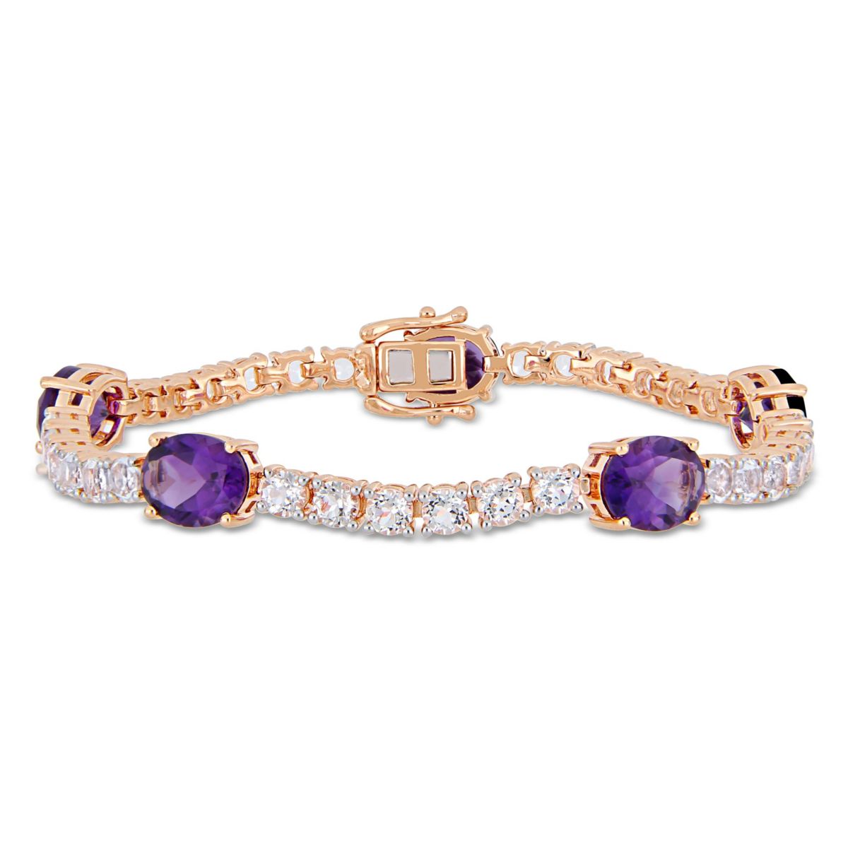 Amethyst-Africa & White Topaz Bracelet in Rose Plated Sterling Silver