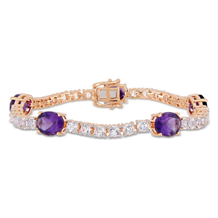 Amethyst-Africa & White Topaz Bracelet in Rose Plated Sterling Silver