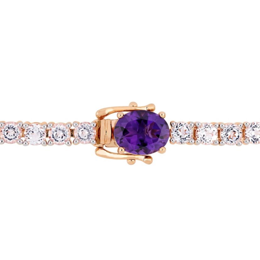 Amethyst-Africa & White Topaz Bracelet in Rose Plated Sterling Silver