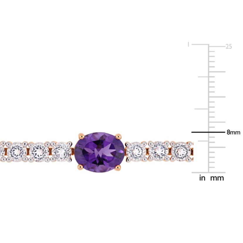 Amethyst-Africa & White Topaz Bracelet in Rose Plated Sterling Silver