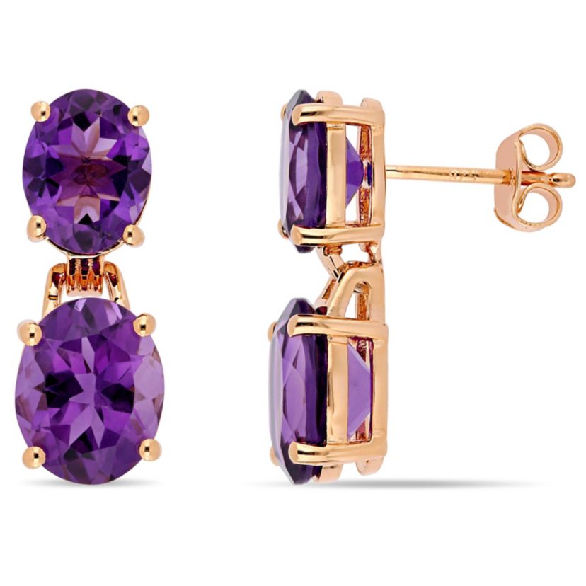 Amethyst Dangle Earrings in Rose Plated Sterling Silver
